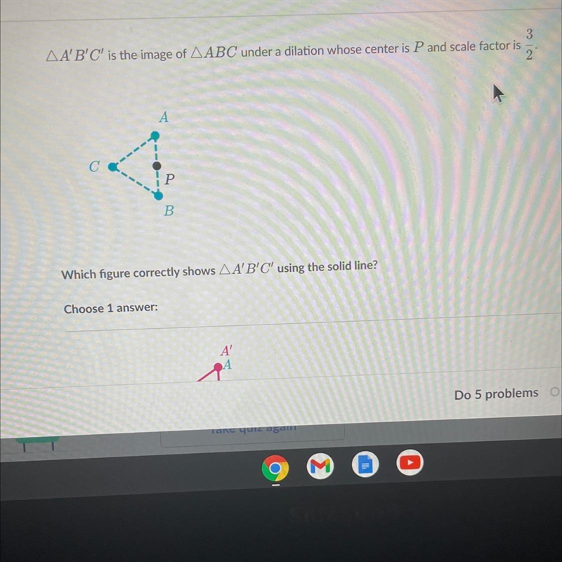 triangle a’b’c’ is the image of triangle abc under a dilation whose center is p and-example-1