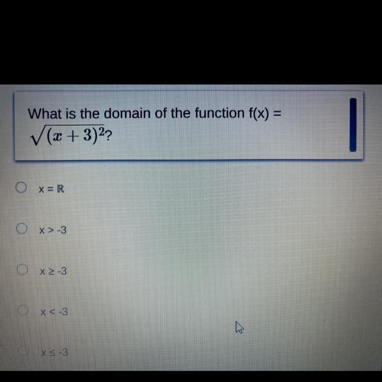 What is the domain of the function f(x) = √(x+3)²?-example-1