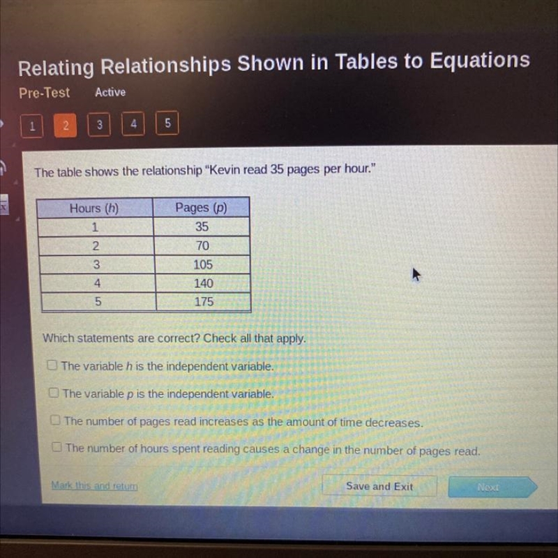 1 2 3 Hours (h) 1 The table shows the relationship "Kevin read 35 pages per hour-example-1