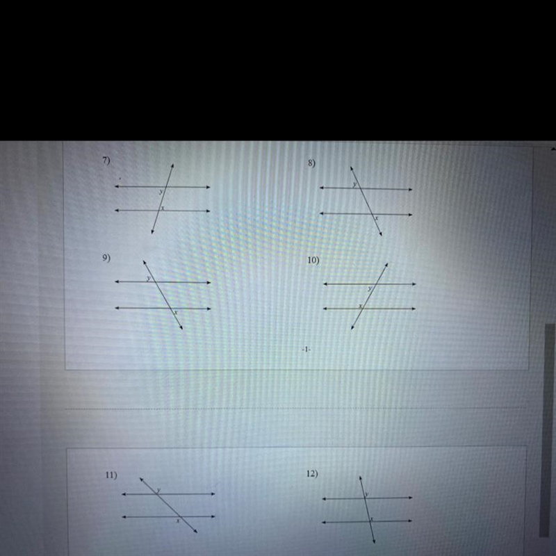 1. Identify each pair of angles as corresponding, alternate interior, alternate exterior-example-1