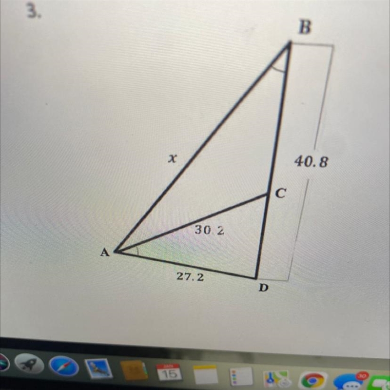 Explain why the triangles are similar and find the value of x-example-1