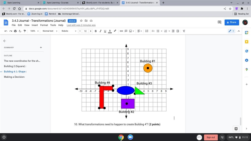 10. What transformations need to happen to create Building 4''? (2 points) green graph-example-2