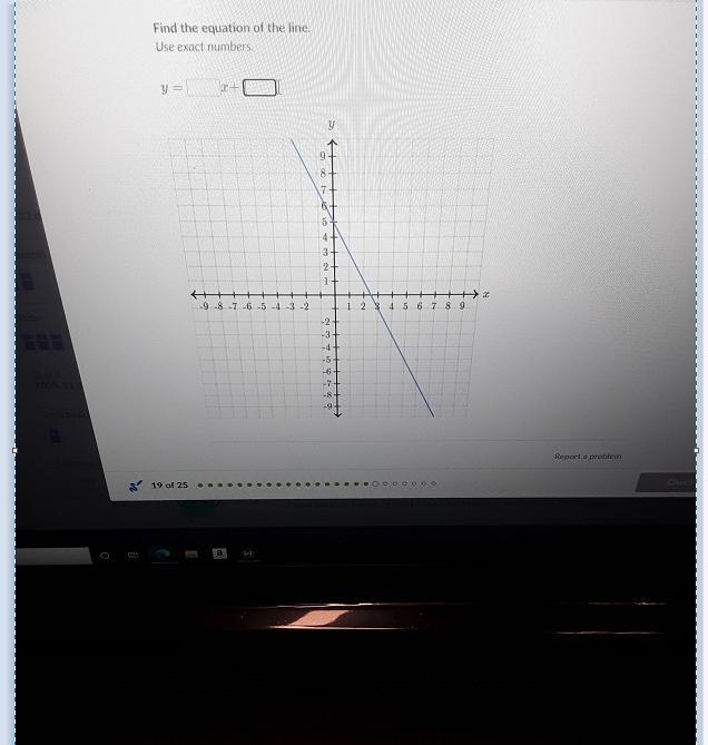 Graphing Find the equation of the line. Use exact numbers-example-1