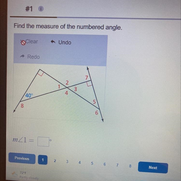 Find the measure of the numbered angle.-example-1