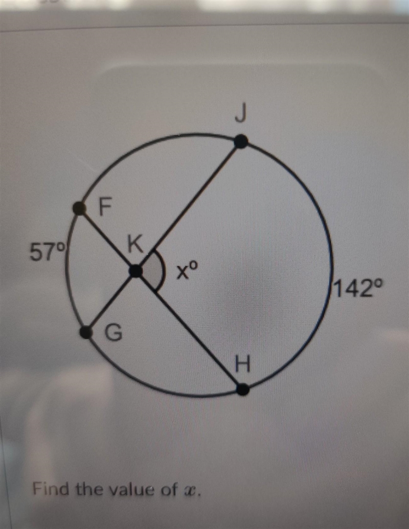 J F F 570 K po 142° G H Find the value of x.​-example-1