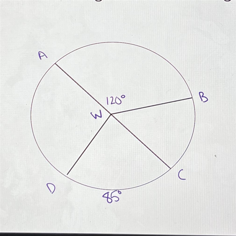 AC is the diameter of the circle. Angle AWB is 120 degrees. How big is arc BC-example-1