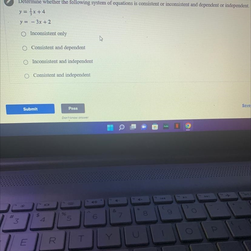 Determine whether the following system of equations is consistent or inconsistent-example-1