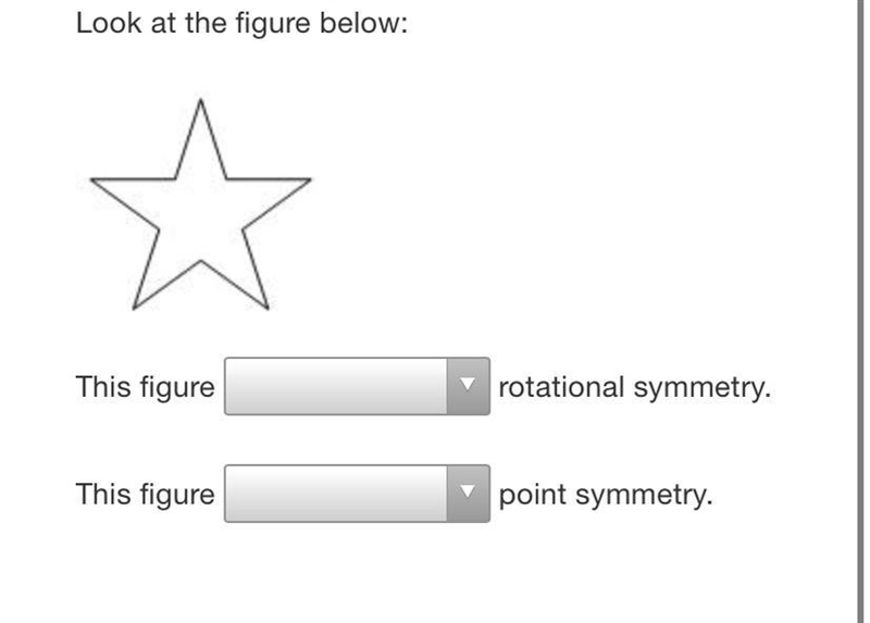 Look at the figure below:This figurerotational symmetry.This figurepoint symmetry-example-1