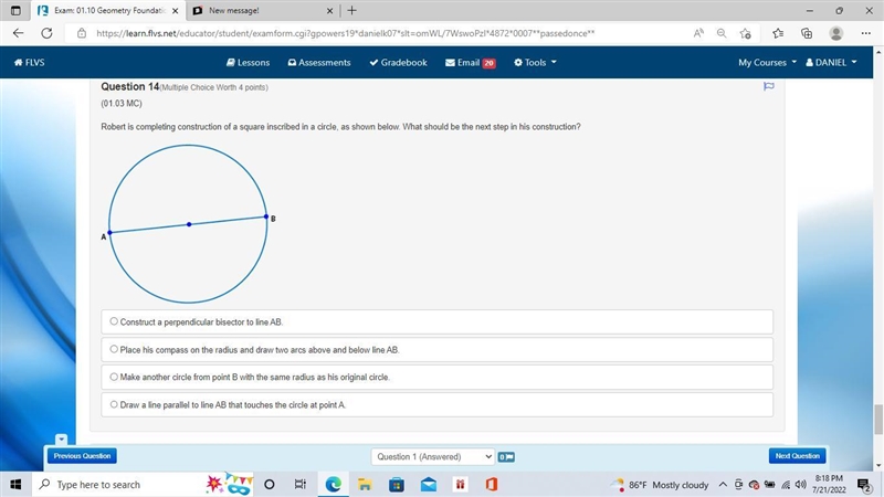 Robert is completing construction of a square inscribed in a circle, as shown below-example-1