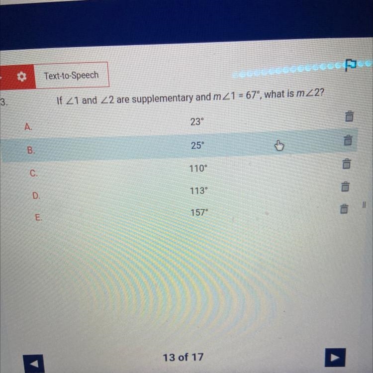 If <1 and <2 are supplementary and m <1 = 67 degrees , what is m<2?-example-1