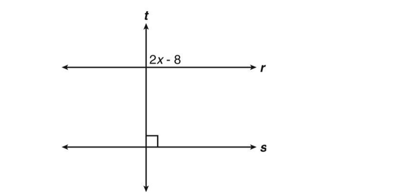 In the figure, parallel lines r and s are cut by line t What is the value of x in-example-1