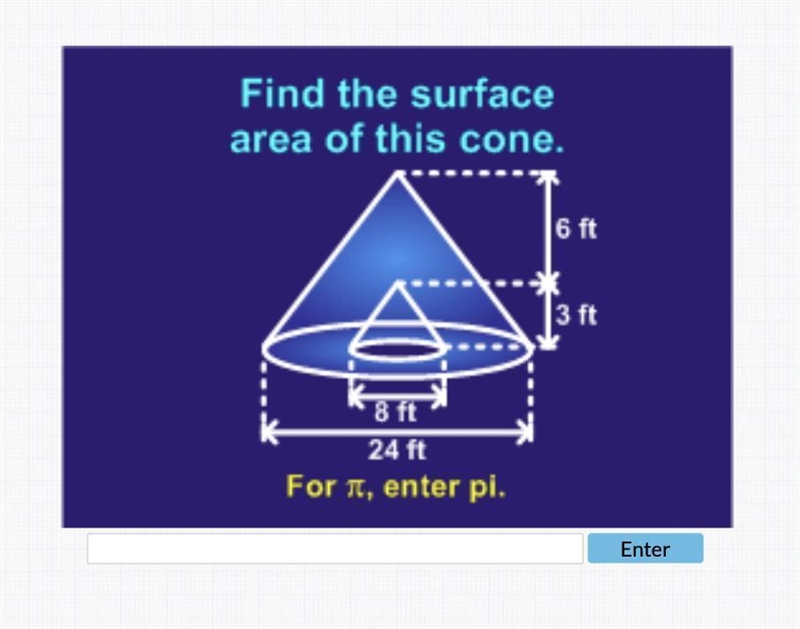 Find the surface area of this cone. I think the inside is hollow? Im not sure what-example-1