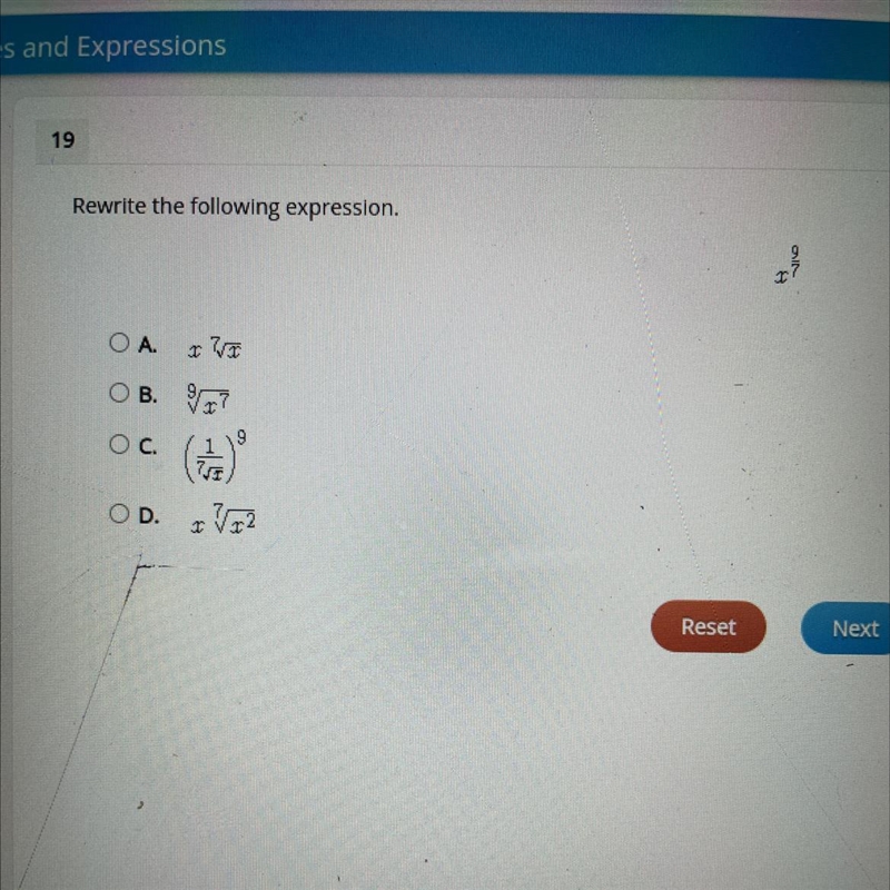 Rewrite the following expression X^9/7-example-1