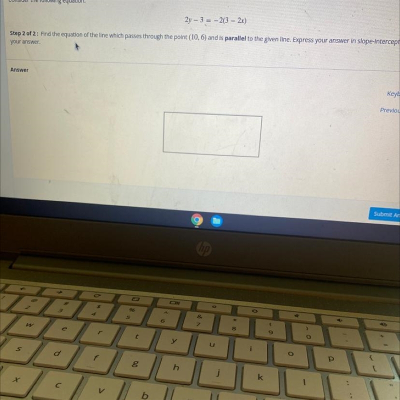 Find the equation of the line which passes through the point(10,6) And is parallel-example-1