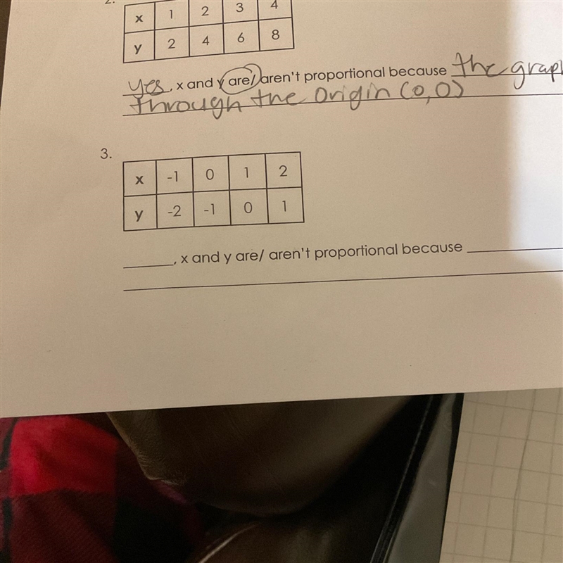 Tell id x and y is proportional using a plotting graph-example-1