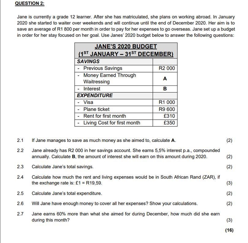 Mathematics literacy budget and income homework 2.1 to 2.4 grade 11-example-1