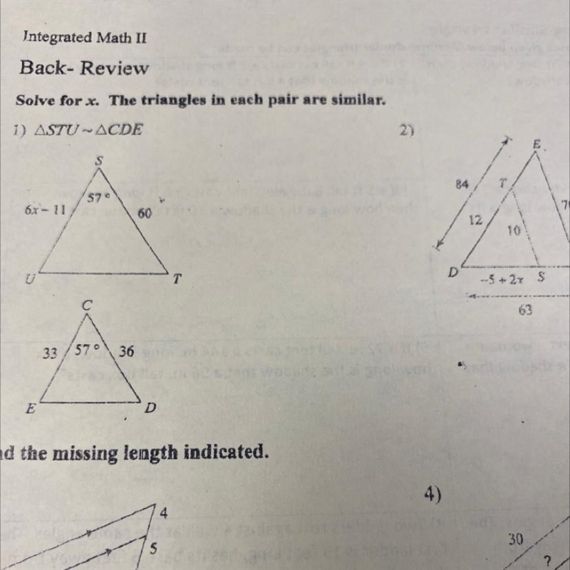 Solve for x please for number one use built triangles. Please help-example-1