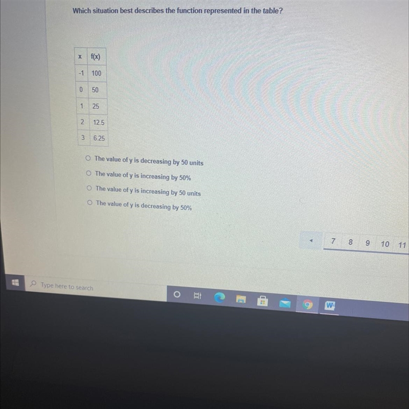 Which situation best describes the function represented in the table?-example-1