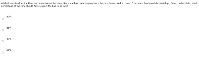 Adelle keeps track of the time her bus arrives at her stop. Since she has been keeping-example-1