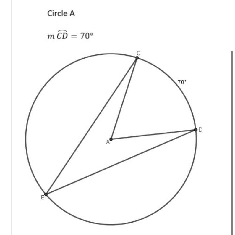 Circle Am CD = 70°С70DmZCAD =mZCED=:: 35°.: 70°:: 110°:: 140°-example-1