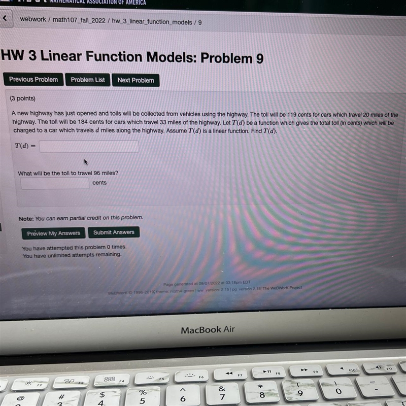 HW 3 Linear Function Models: Problem 9 Previous Problem Problem List Next Problem-example-1