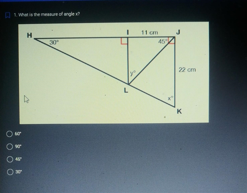 1. What is the measure of angle x? ​-example-1