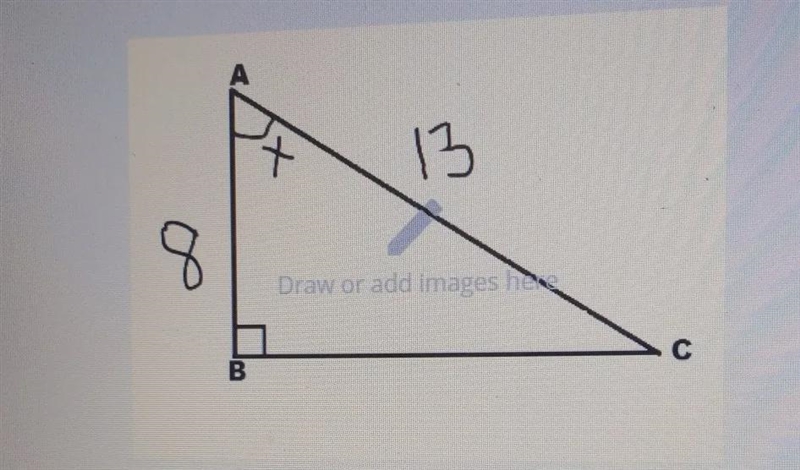 Use Trig Ratios to find the missing angle. Show all of your work. Round your answer-example-1