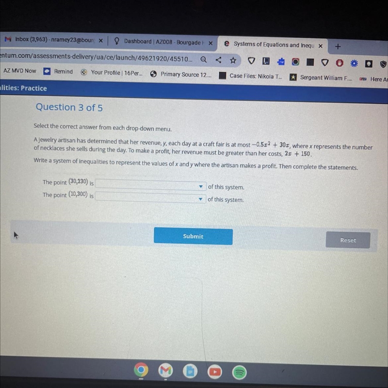 Select the correct answer from each drop-down menu. A jewelry artisan has determined-example-1