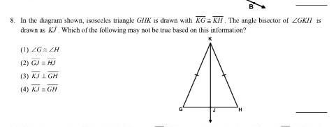 8. in the diagram shown, isis's triangle ghk is John with kg congruent KH. The angle-example-1