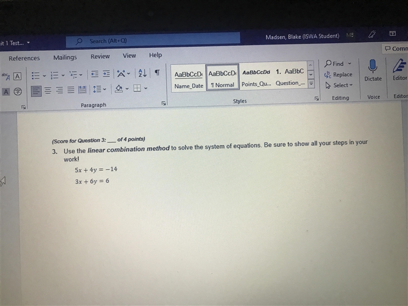 5x+4y=-14 3x+6y=6 Linear Combination Method-example-1