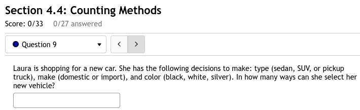 9. Laura is shopping for a new car. She has the following decisions to make: type-example-1