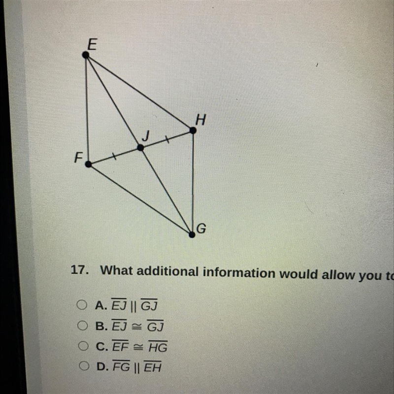 What additional information would allow you to prove the quadrilateral is a parallelogram-example-1