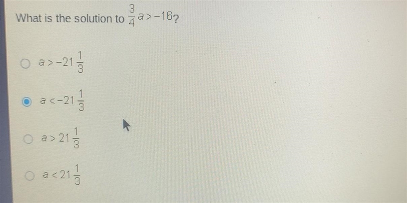 3 What is the solution to ža>-16? o a O a>-21 a 21 O a ​-example-1