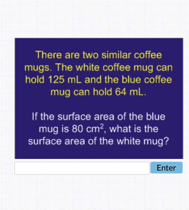 There are two similar coffeemugs. The white coffee mug canhold 125 mL and the blue-example-1