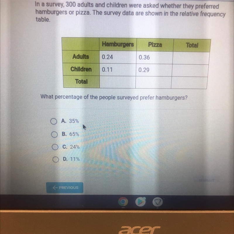 In a survey, 300 adults and children were asked whether they preferredhamburgers or-example-1