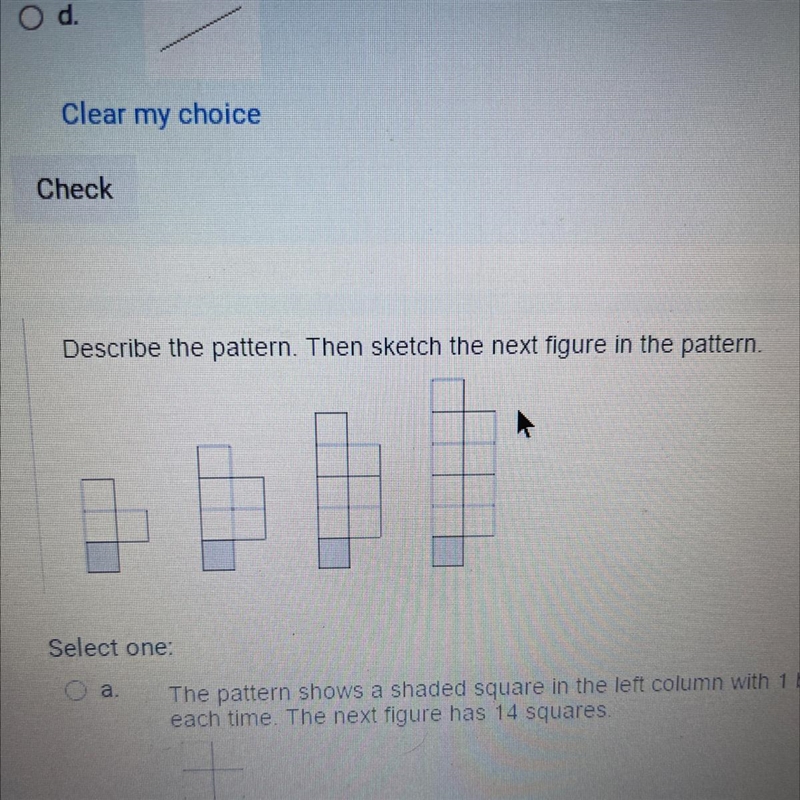 Describe the pattern. Then sketch the next figure in the pattern.-example-1