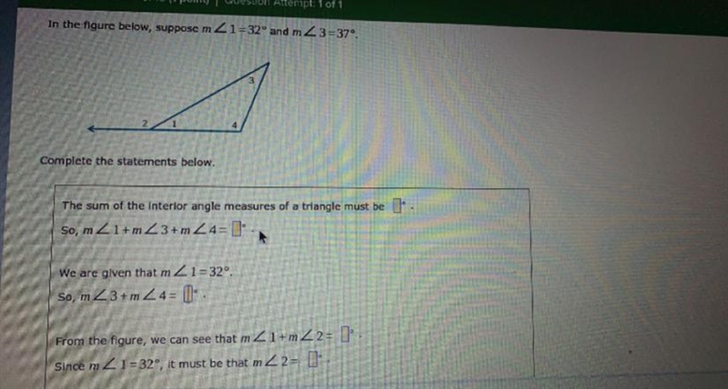 Please help!! The sum of the interior angle measures must be __ ? So m<1 + m&lt-example-1