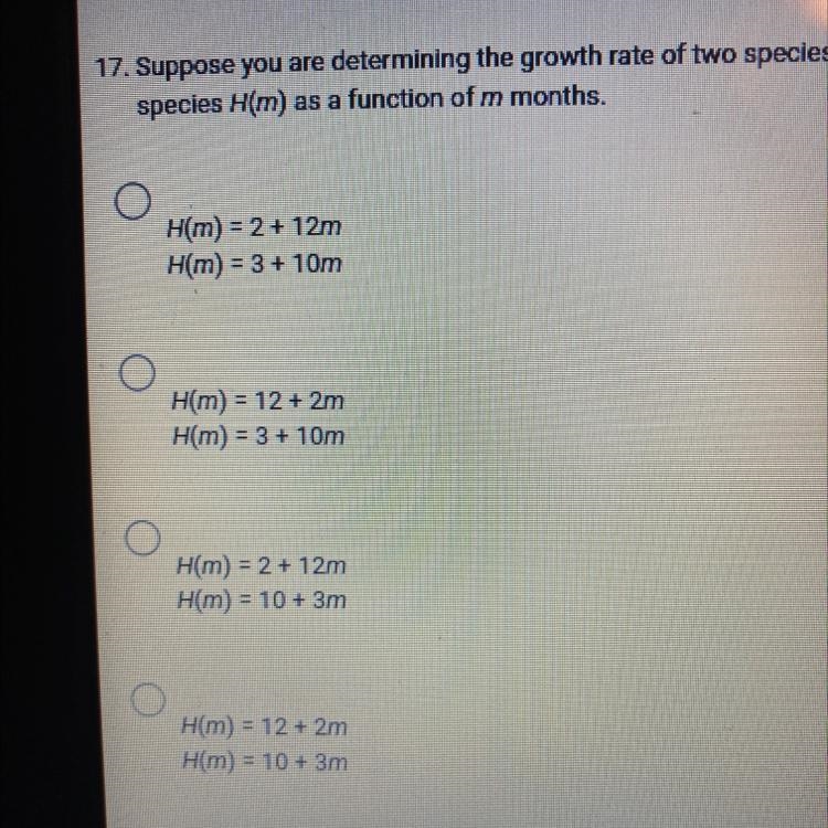 Suppose you’re determining the growth rate of two species of plants species a is 12 cm-example-1