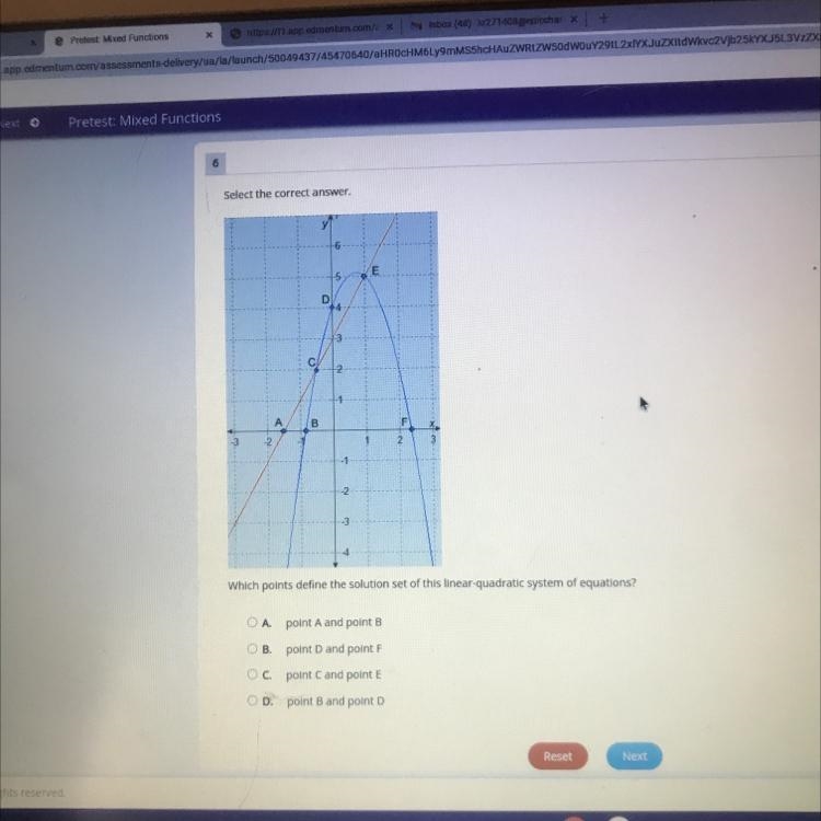 Select the correct answer.y65ED432ABBFx3-3-2N2-2.-3-4Which points define the solution-example-1