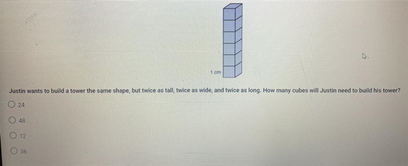 ￼theresa built a block tower out of cubes that measured 1 cm on each side. she used-example-1