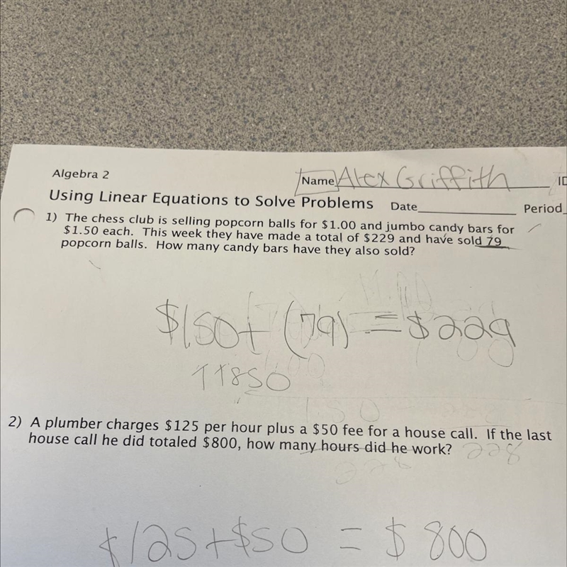 PerioAlgebra 2NameUsing Linear Equations to Solve Problems Date1) The chess club is-example-1