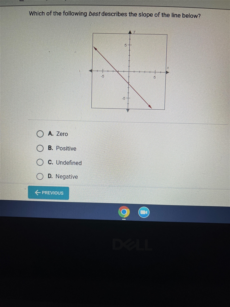 SlopeWhich of the following best describes the slope of the line below?6OA. ZeroOB-example-1