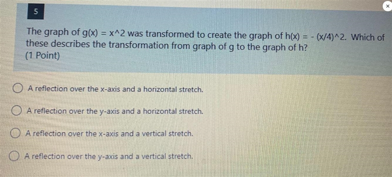 The graph of g(x) = x^2 was transformed to create the graph of h =-61442 Which ofthese-example-1