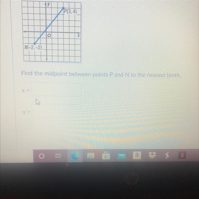 What’s the MIDPOINT between points P and N to the nearest TENTH?-example-1