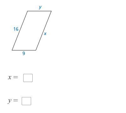 Find the values of x and y that make the quadrilateral a parallelogram.-example-1