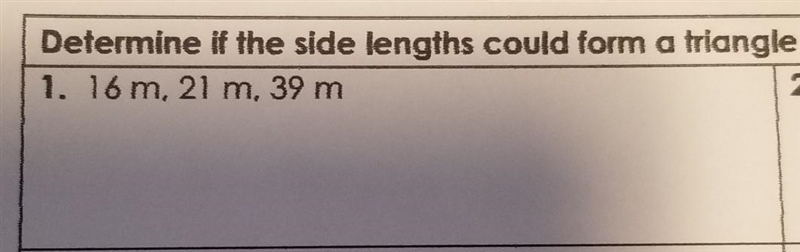 How to: determine if the side lengths could form a triangle. use an inequality to-example-1