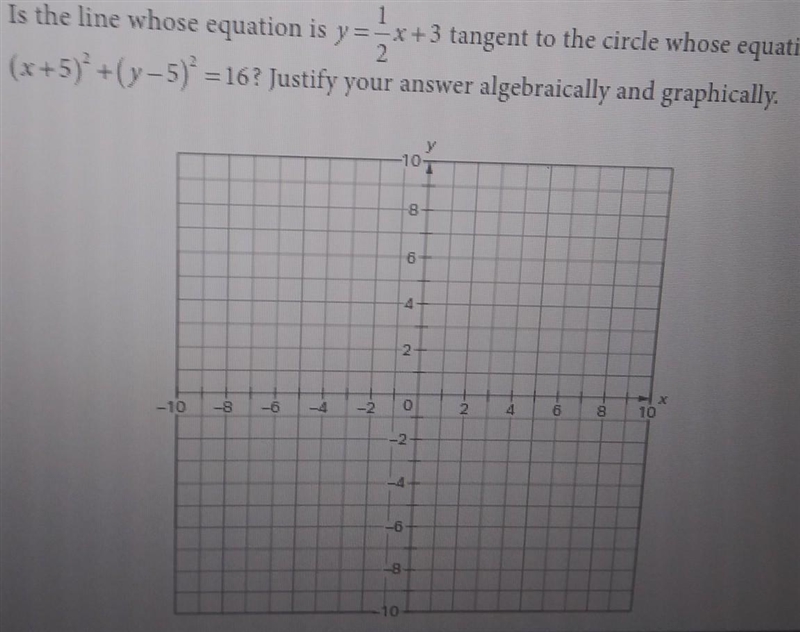 5. Is the line whose equation is y=-x+3 tangent to the circle whose equation is (x-example-1