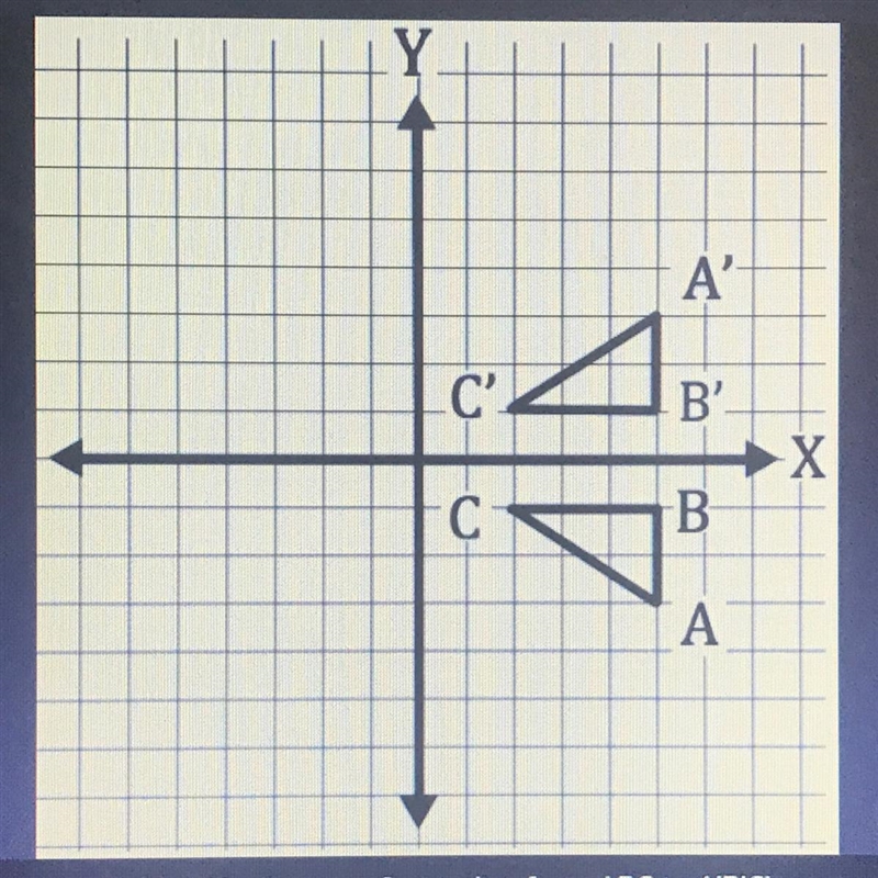 Identify the transformation from ABC to A'B'C'.90° clockwiserotationReflection acrossthe-example-1