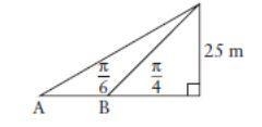 Two guys wires are attached to the top of a radio antenna 25m in height. The wires-example-1