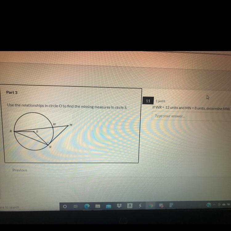 Part 311Use the relationships in circle O to find the missing measures in circle S-example-1